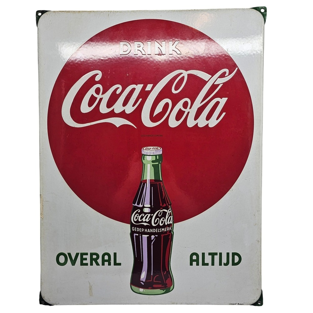 Absolute‎ Rare Coca-Cola Vintage Enamel Sign Langcat Bussum Red White 1920s